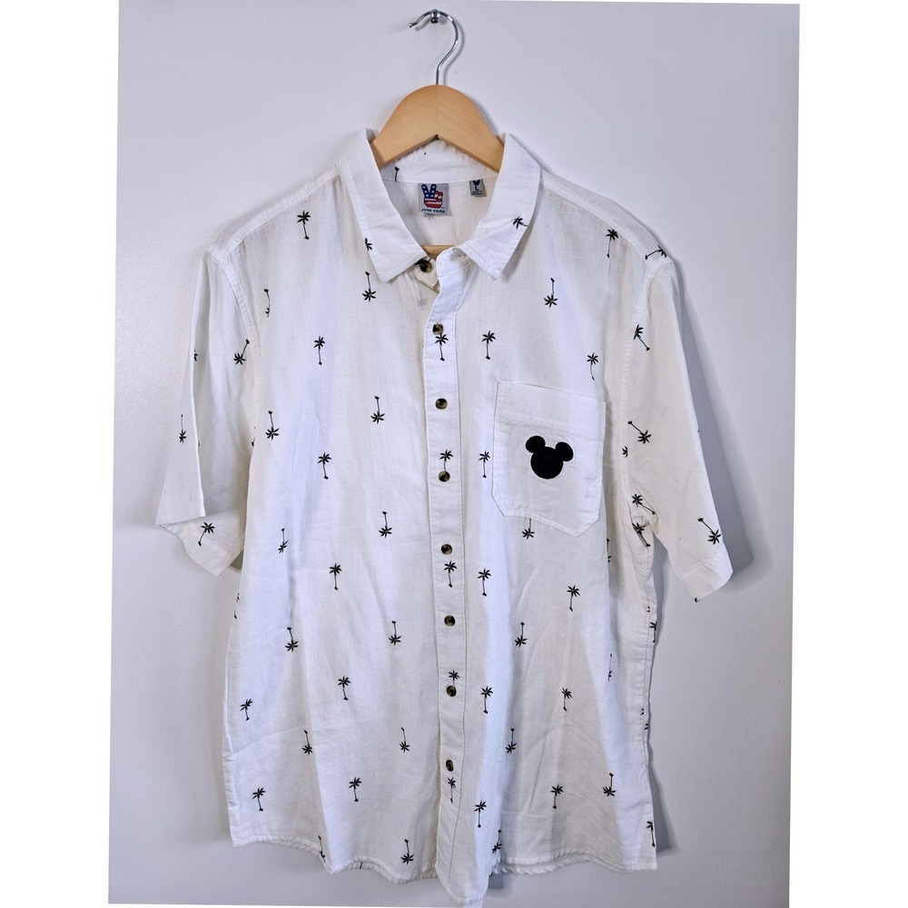 Disney x Junk‎ Food Mickey Mouse Palm Tree Button Down Shirt White Men's Large
